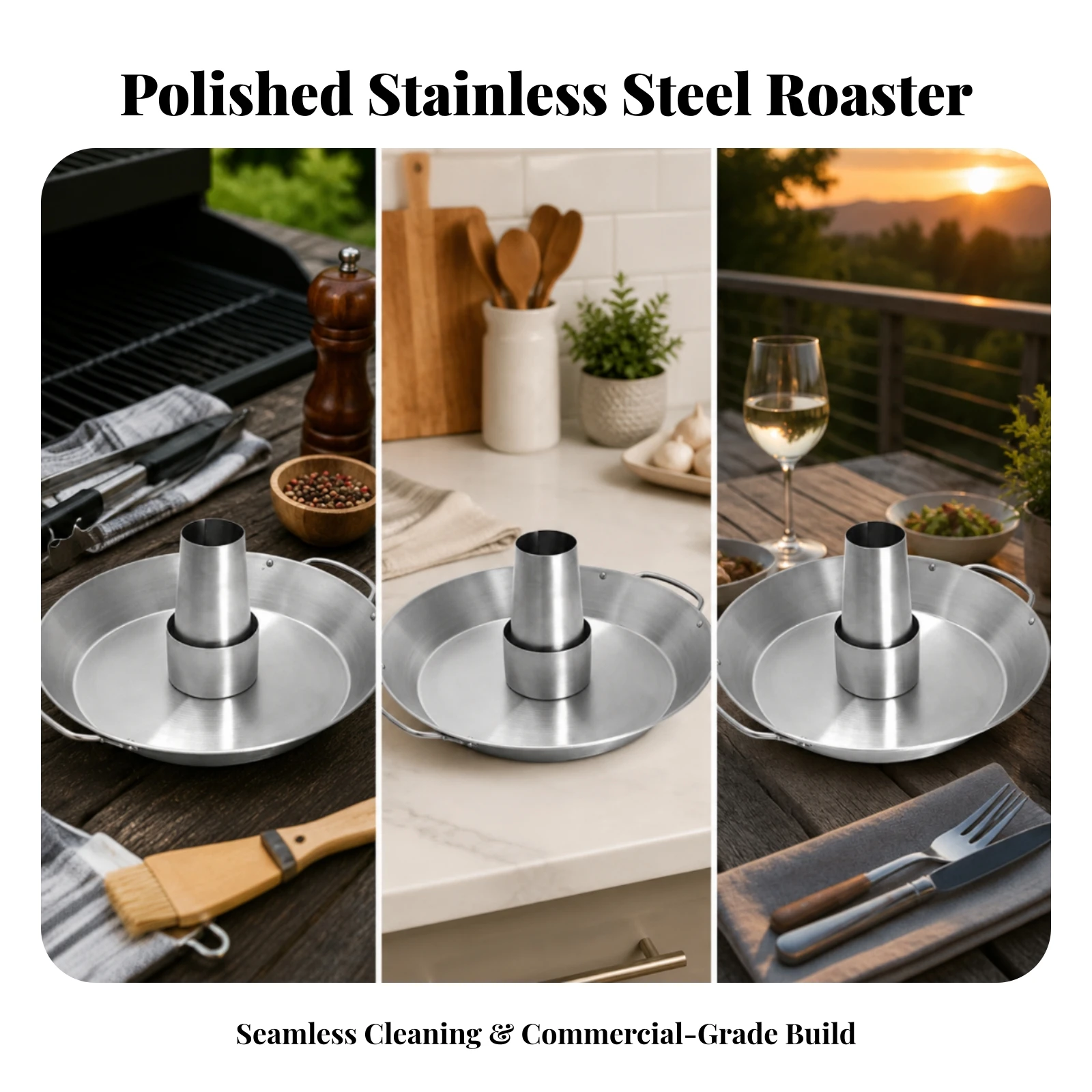 Poultry Roaster with Removable Tube Easy to Clean Roasting Pan with Center Tube Vertical Roaster with Side Handles Even Cooking