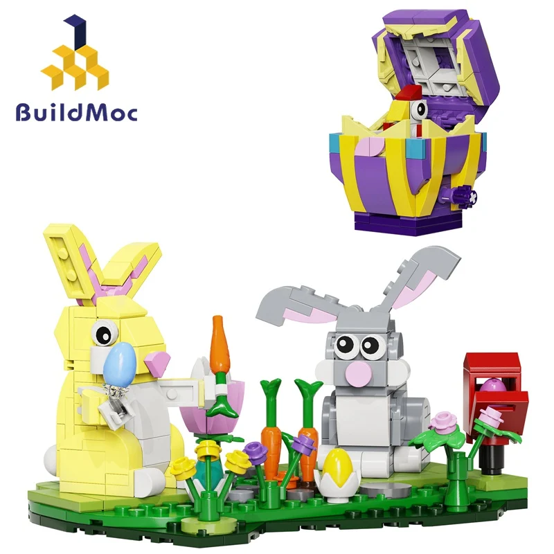 

Buildmoc Ideas Easter Day Bunny Rabbit Gift MOC Set Building Blocks Kits Toys for Children Kids Gifts Toy 353PCS Bricks