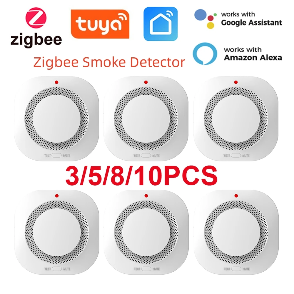 Смарт-датчик дыма Tuya, умная пожарная сигнализация с прогрессивным звуком, работает с Tuya Zigbee Hub