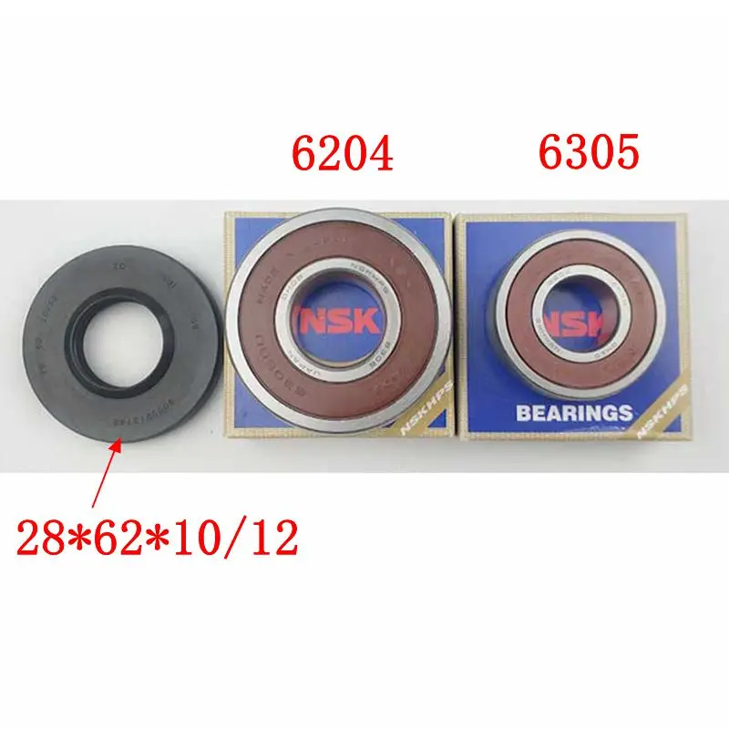 

for Bosch drum washing machine Water seal（28*62*10/12）+bearings 2 PCs（6204 6305）Oil seal Sealing ring parts