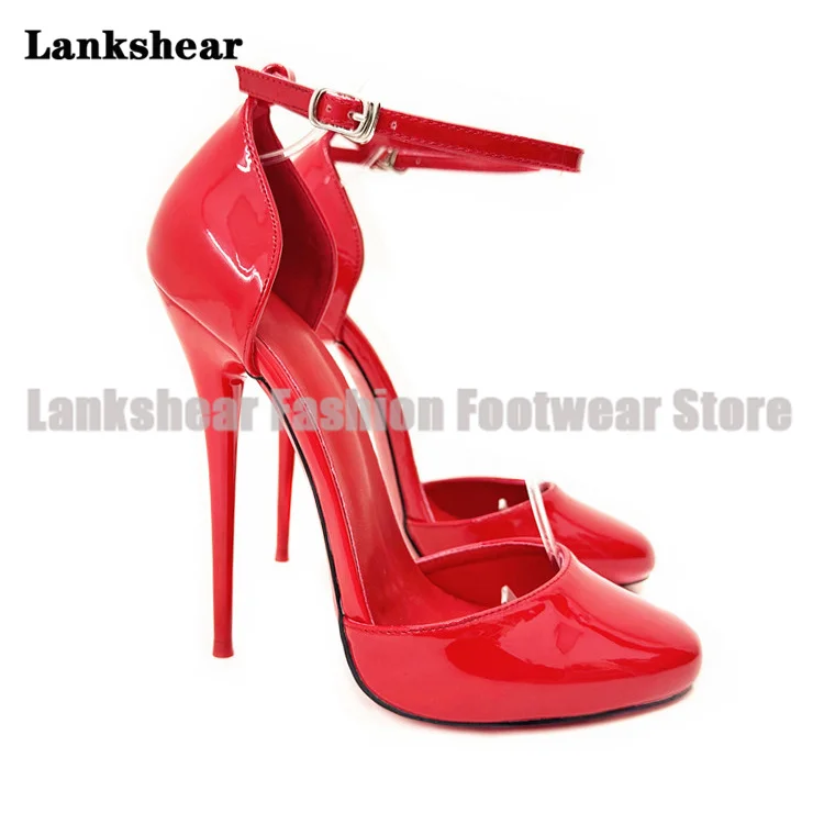 

Red Patent Leather Stiletto Heels Sandals Sexy Ankle Strap High Heels Women Shoes Summer Round Toe Sandalias De Mujer Verano