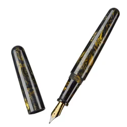 Fuliwen 017 Resin Acrylic Fountain Pen Black-Golden Big Size EF/F/M/Blade Beautiful Ink Pen Gift Pen for Office Business School