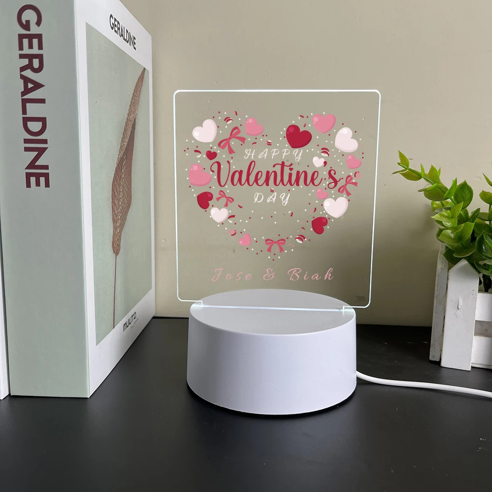 1 pc glücklich Valentinstag UV-Druck personal isierte Name visuelle Nachtlicht LED Tisch lampe Baby Zimmer Dekor Freundin Liebhaber Geschenk