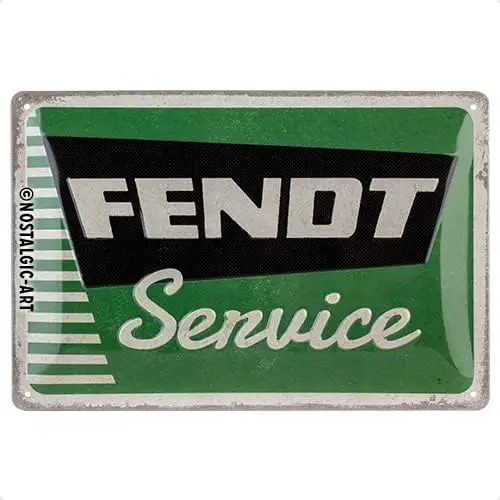 لافتة قصدير ريترو فنية حنين، 20 × 30 سم، Fendt - Service - فكرة هدية لمحبي الجرارات، منتج أصلي مرخص (OLP)، مصنوع من