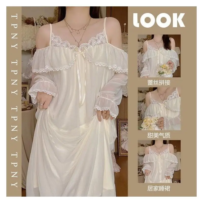 Women's Pajamas Comfortable Nightgown Long Sleeve Dress Soft Material Plus Size Women Spring Summer Home Sweet Loose Fit Cute