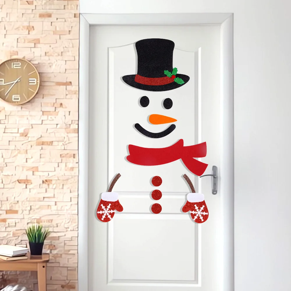 Christmas Decoration 2024 Felt Cloth Christmas Door Window Stickers New Year Santa Claus Snowman Wall Sticker Home Decoration