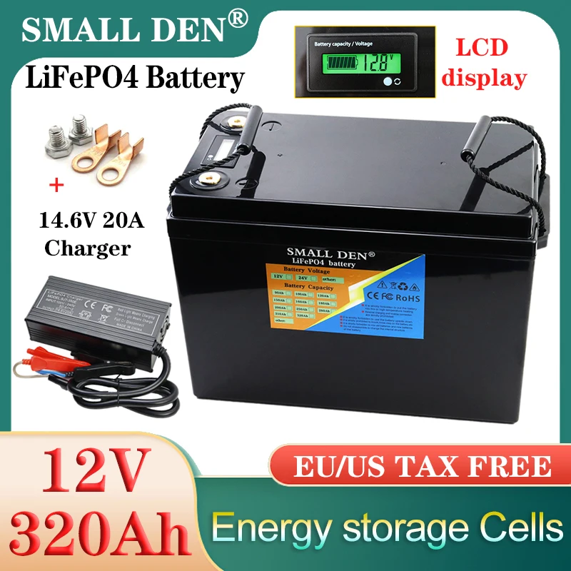 12 فولت/12.8 فولت 310 أمبير 320 أمبير LiFePO4 بطارية 2000 وات مدمجة في BMS 6000 دورة للسيارة الكهربائية العاكس تخزين الطاقة الشمسية التخييم السفر