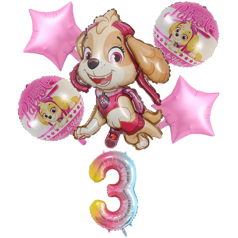 6Pcs Cartoon Paw Patrol Foil Balloon Birthday Number Balloon Childrens Party Decoration Baby Gift Party Chase Marshall Balloon
