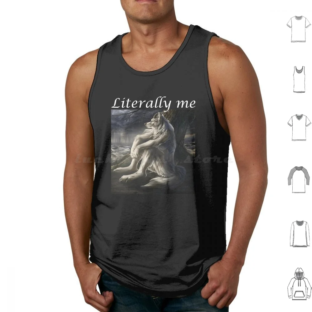 Literally Me Tank Tops Print Cotton Literally Me Alpha Alpha Wolf Wolf Wolf Sitting Sigma Sitting Wolf Meme Animal Drawing