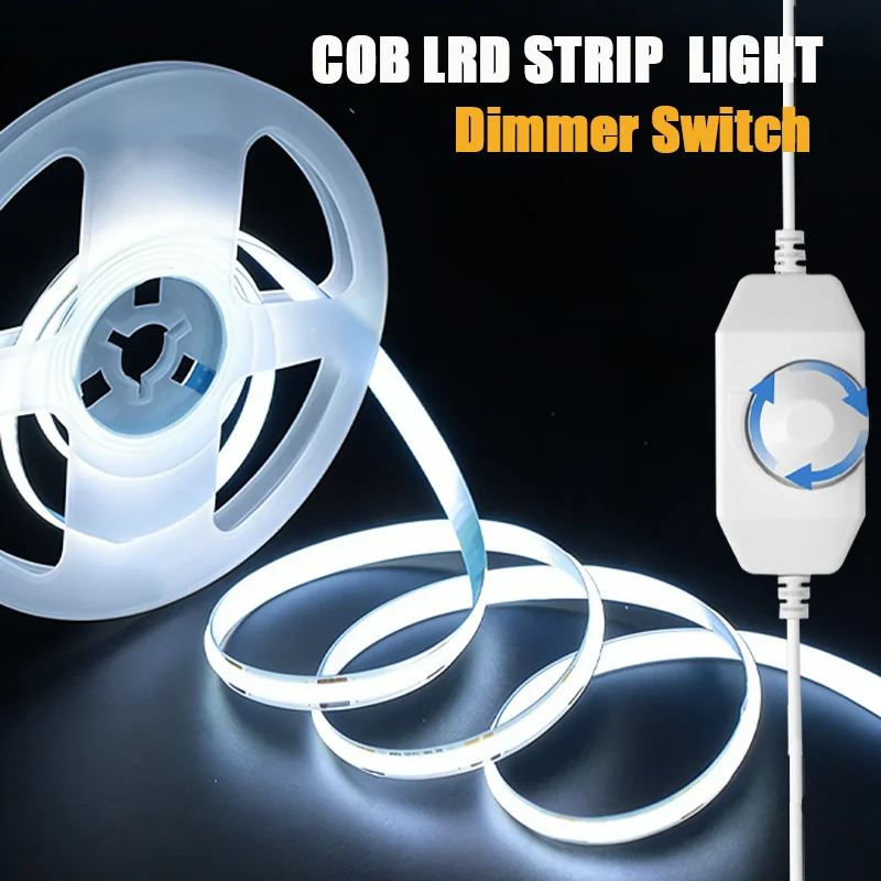 8mm COB LED Strip Light with Dimmer, Warm/White 5V USB Powered Light Flexible High Brightness Lamp,COB Tape LightFor Room Decor