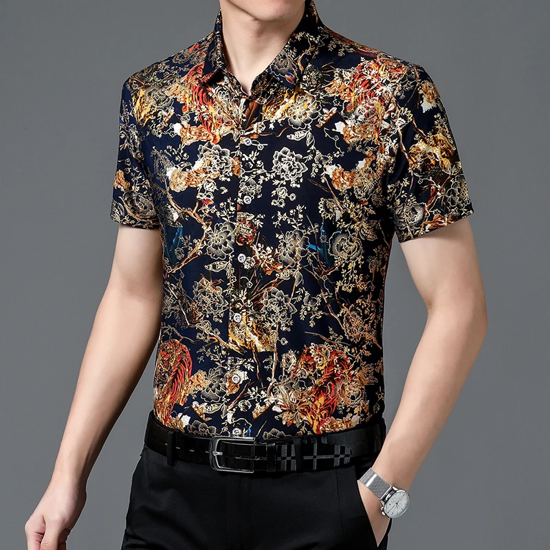 Summer New Lapel Beach Outfit with Hawaiian Style Double-sided Floral Chinese Fashion Casual Cardigan for Men with Short Sleeves