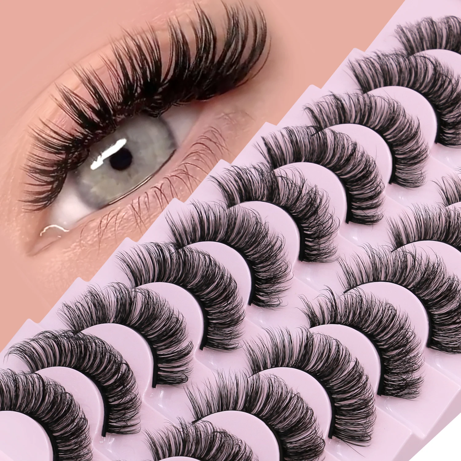 Lasvirey Faux cils épais, cils œil de chat moelleux, volume 5D, faux cils épais en vison, doux et spectaculaires, extension complète