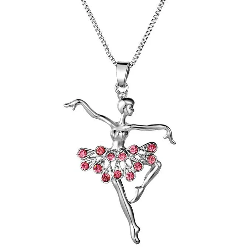 Fashion Crystal Little Girl Ballet Dancer Pendant Necklace Rhinestone Charm Necklaces Girls Party Jewelry Gifts