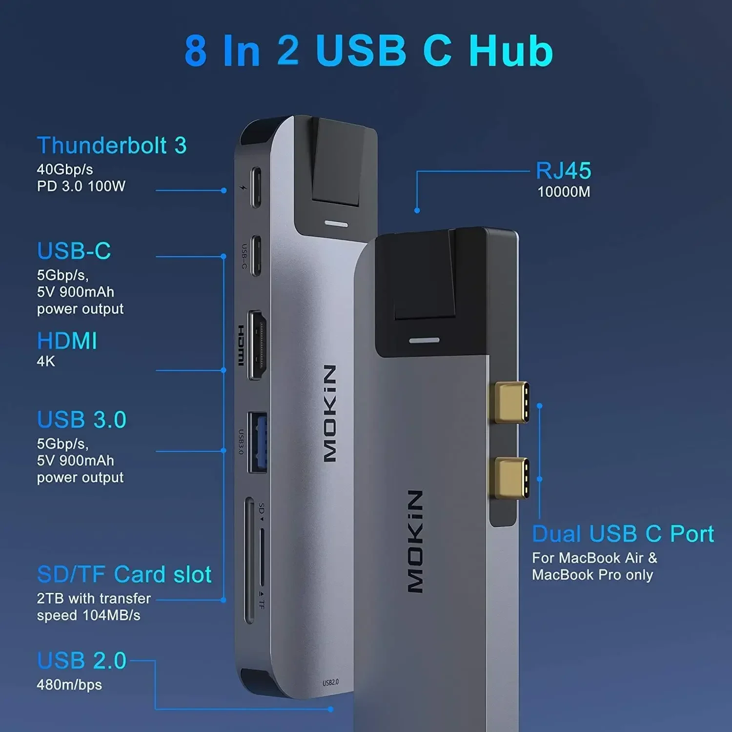 MOKiN USB C HUB 6/7/8 in 2 Thunderbolt 3 Gigabit Ethernet SD/TF Reader USB C Dock For MacBook Air Pro PC USB3.0 Docking Station