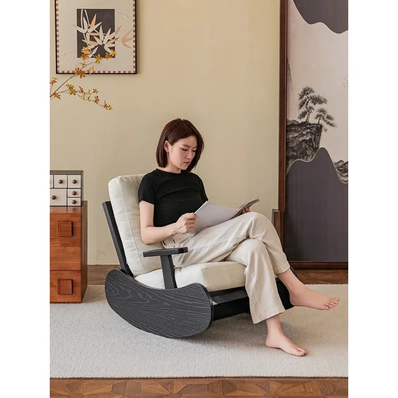 Retro solid wood single rocking chair balcony bedroom leisure adult reclining chair home light luxury designer lazy sofa