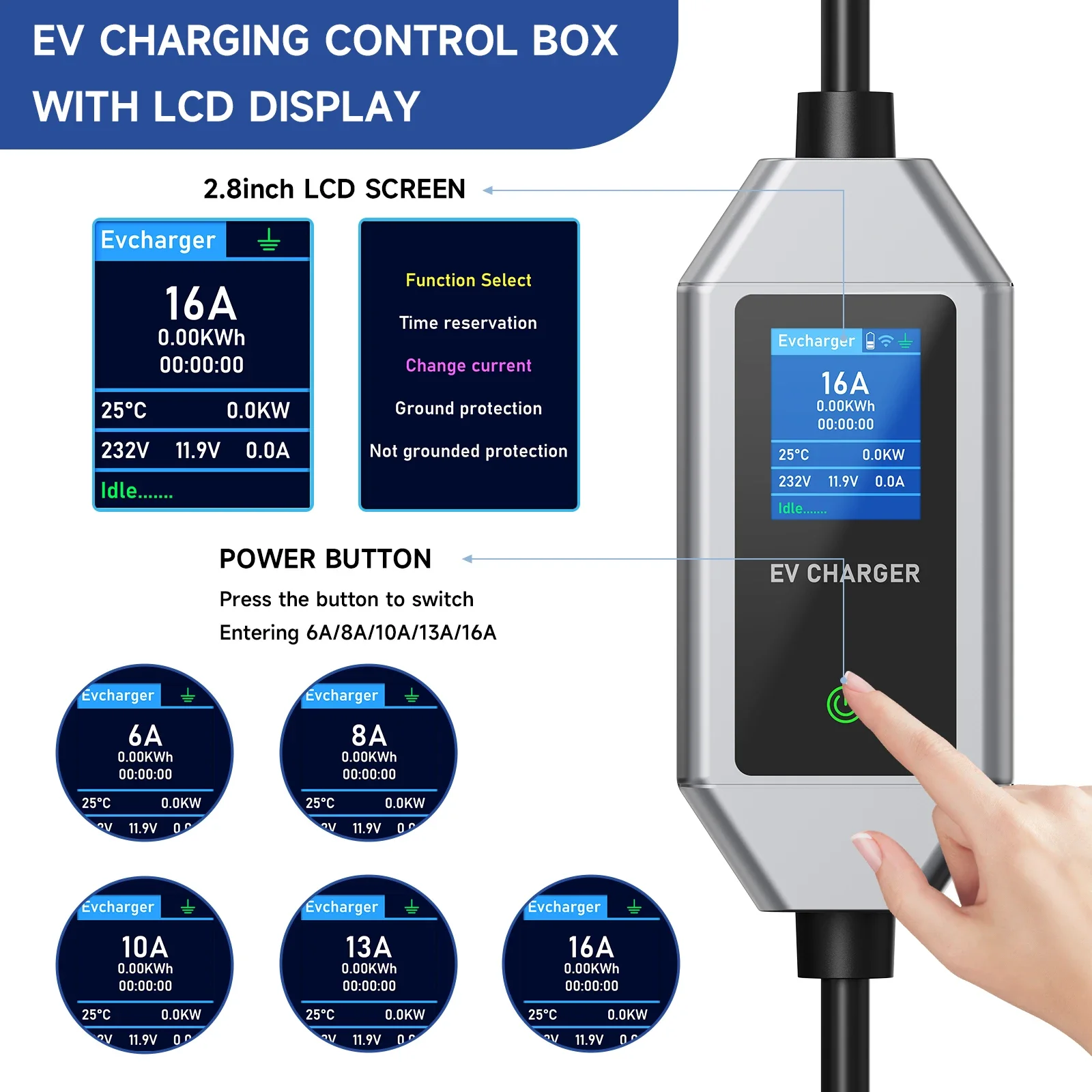 AFEEV Portable EV Charger 3.6KW 16A Type2 IEC62196-2 Electric Car Charger Type1 SAE J1772 GBT Wallbox EU Plug WIFI APP Control