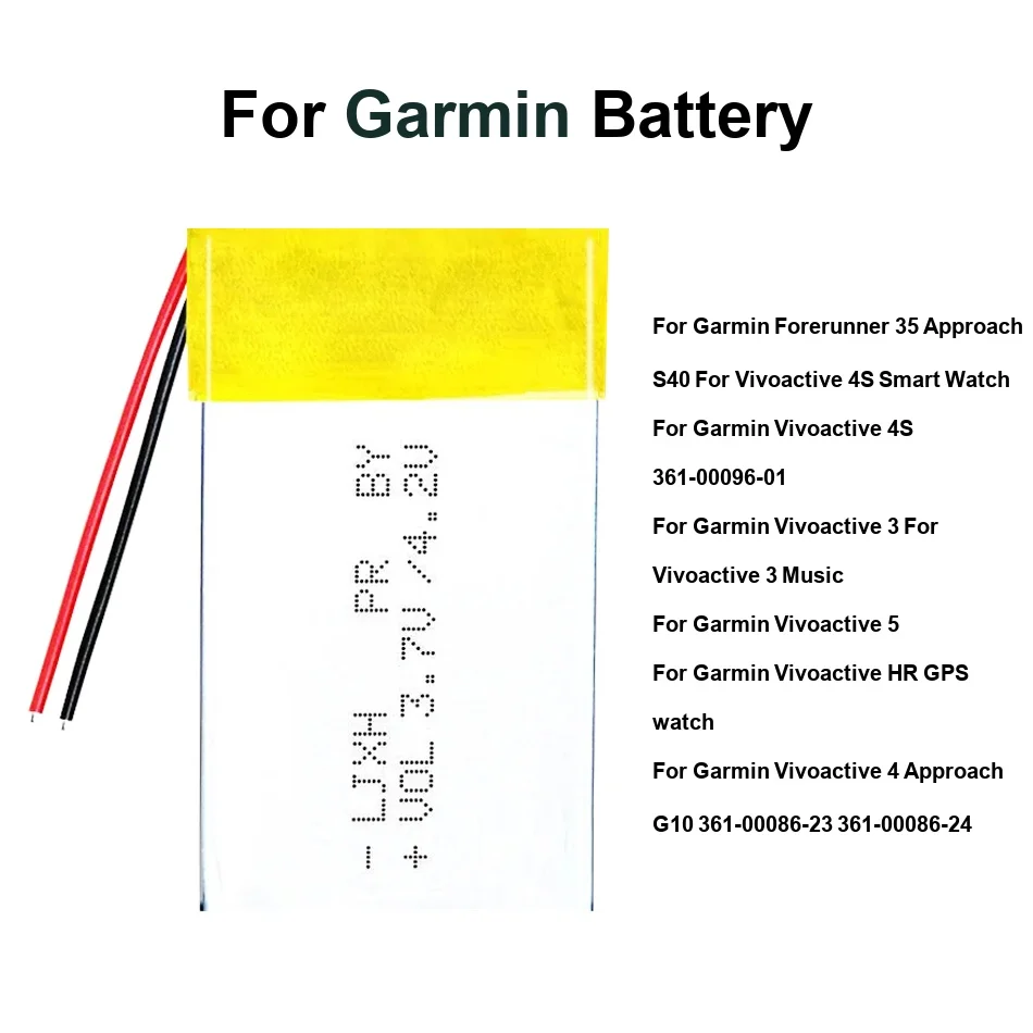 

Аккумулятор для Garmin Forerunner 35, Vivoactive 361-00096-01, 4S HR, 3, 4, 5 Pro GPS, VI5 361-00156-00, 401325, VI4 361-00117-00, 401920