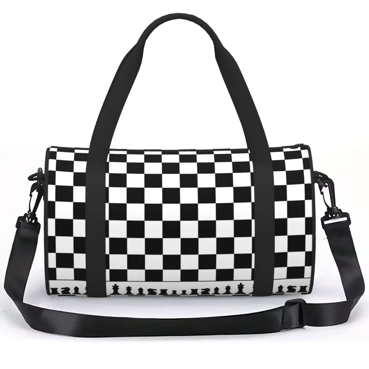 Chess Board Black And White Grid Checkered Luggage Bag Multi-Functional Duffle Tote Bag Handbags Gym Bags Fitness
