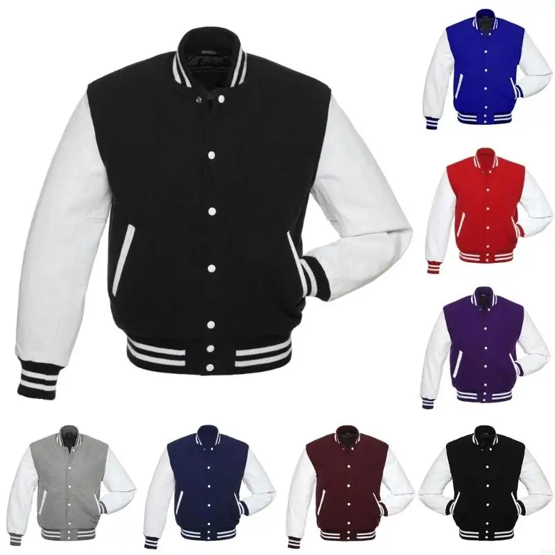 

Мужские университетские куртки с кожаными рукавами и полушерстяными бейсбольными куртками Letterman, повседневные куртки-пальто