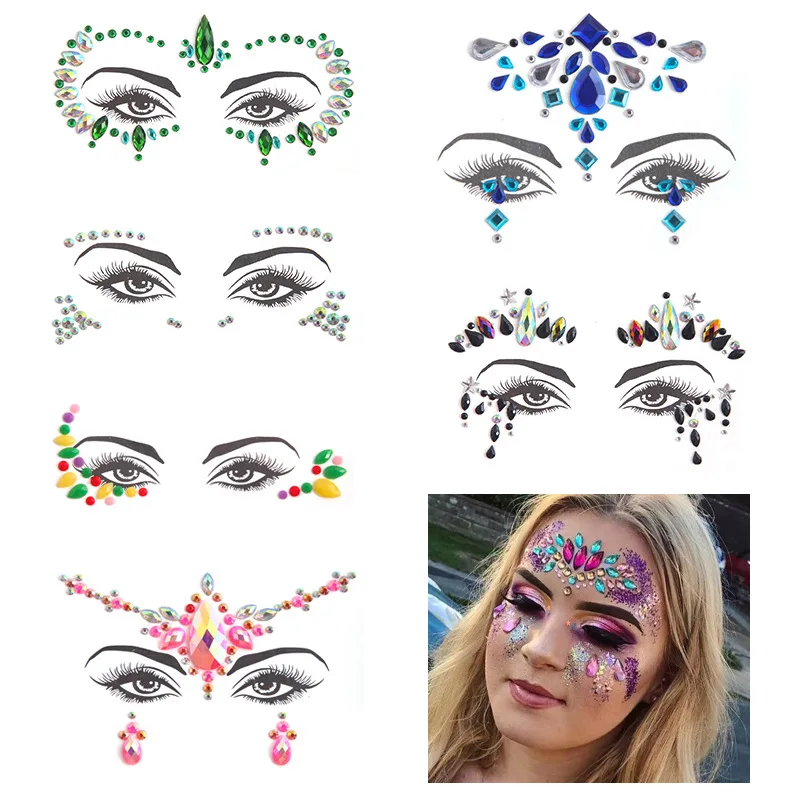 Colorful Makeup Festival Jewels Nail Gems Diamonds Adhesive Glitters for the Rhinestone Face Temporary Tattoos Body Stickers