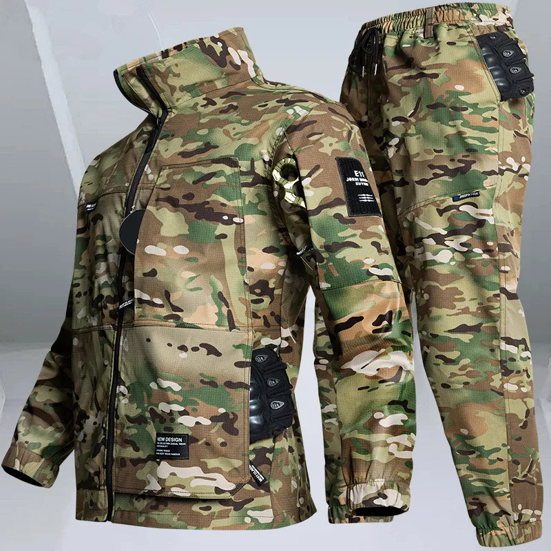New Summer Quick Dry Ice Silk Set Casual Men's Long Sleeve Shirt Pants Lightweight Breathable Workwear Labor Protection Suit