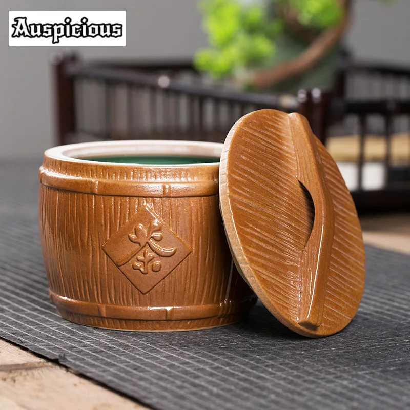 

Handmade Longquan Celadon Tea Box Organizer Moisture-proof Rough Pottery Storage Tank Containers Tea Caddy Tea Items Collection