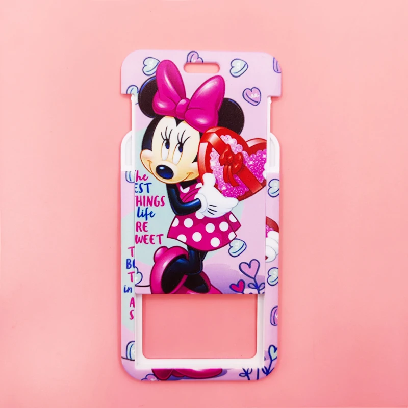 Disney Pink Lanyard ID Badge Holder Mickey Credit Card Case Neck Strap Minnie Card Holders Girl Credentials Accessories Keychain