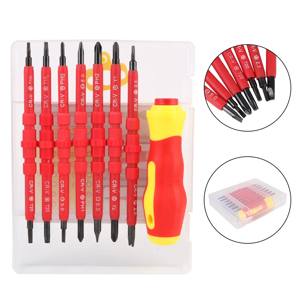 Interchangeable Blade 8pcs Chrome vanadium steel Electrician Repair Tools Kit Insulated Screwdriver Set