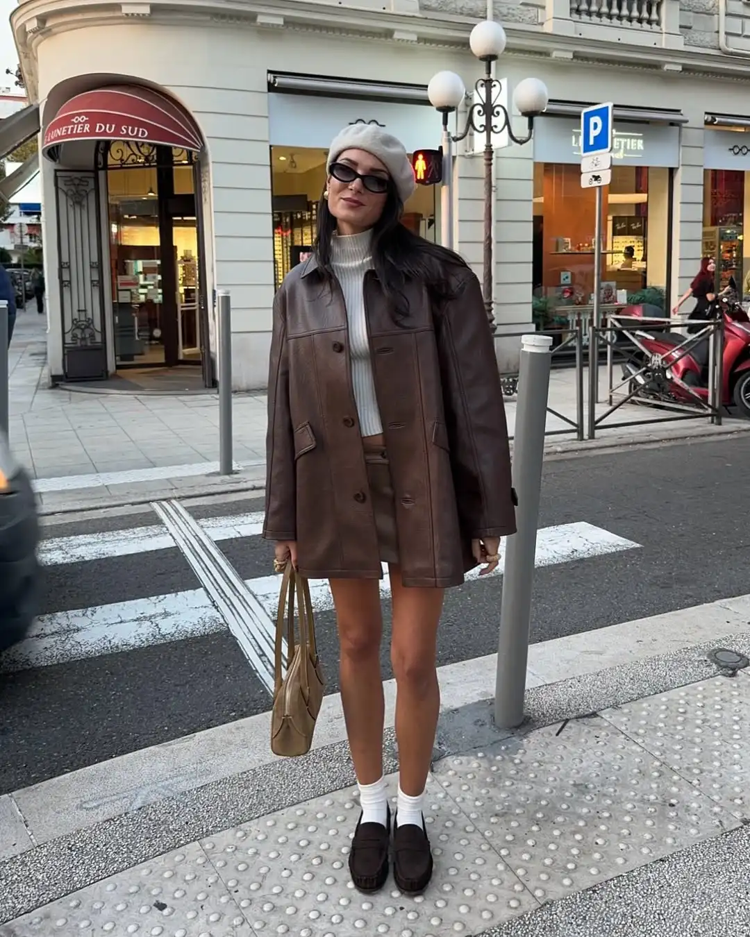 سترة نسائية كاجوال أنيقة باللون البني من الجلد ذات طية صدر السترة وجيب واحد الصدر ملابس خارجية فضفاضة معطف نسائي للتنقل اليومي في الشارع #6