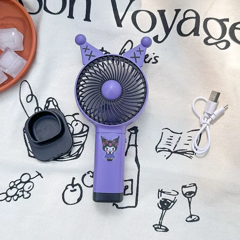Sanrio Kuromi Cute Mini Handheld Fan Usb Charging New Portable Cartoon with Dock Student Class Desktop Mute Fan Children Gift