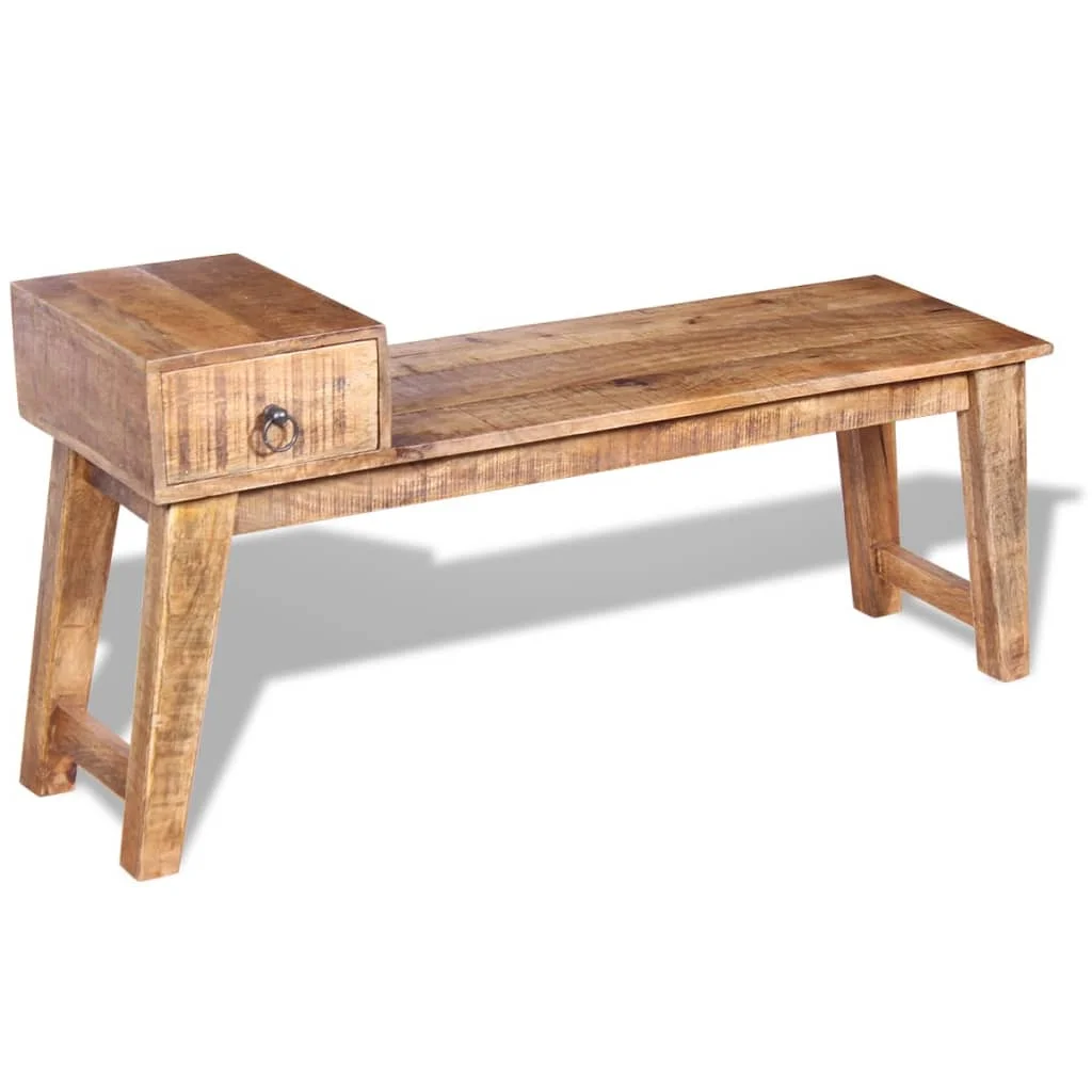 Bank mit Schublade, massives Mangoholz, 120 x 36 x 60 cm, Nachttischbank für Zuhause, Schlafzimmer, Freizeit-Aufbewahrungsbank für Schlafzimmer, Eingangsbereich