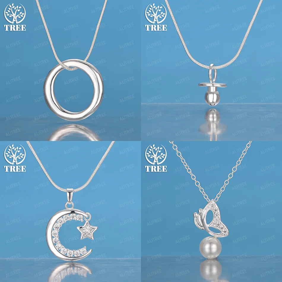 

Fine 925 Sterling Silver Butterfly Moon Round Solid Ball Pendant Necklace Girl Birthday Jewelry Gift Christmas Party Accessories