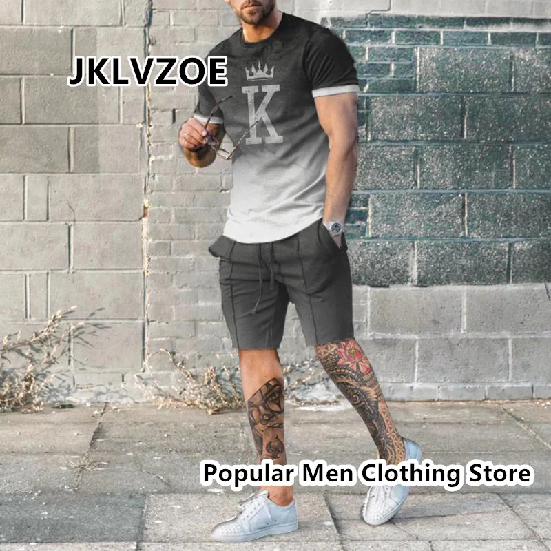 2 Piece Set Outfits Men's Tracksuit 3D Printed Summer Oversized Jogger Sportswear Short Sleeve T Shirt+ Pants Street Clothes