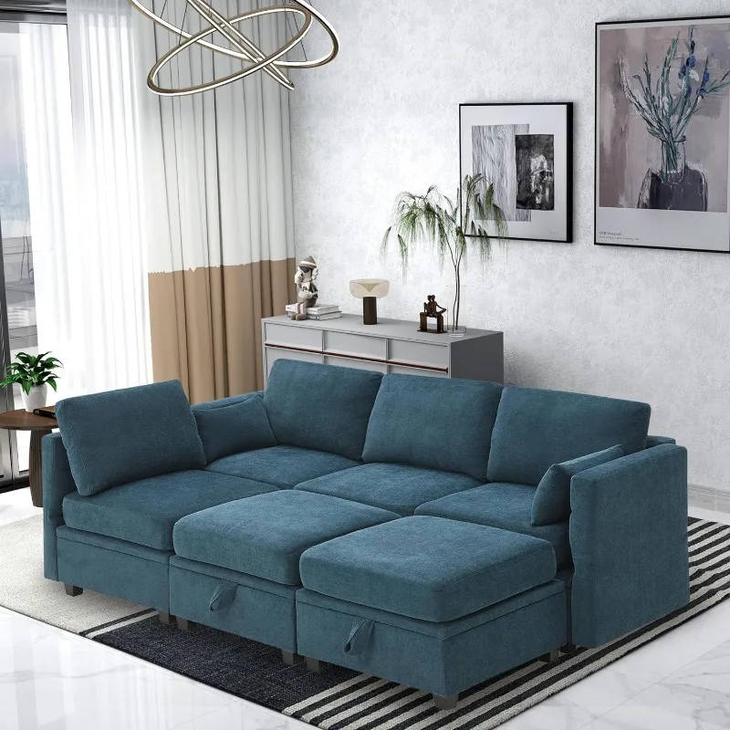 

Modular U Shape Sectional Sofa Couch with Storage Seat,Convertible Sleeper Sectional Sofa Bed, L Shape Living Room Sofa Set