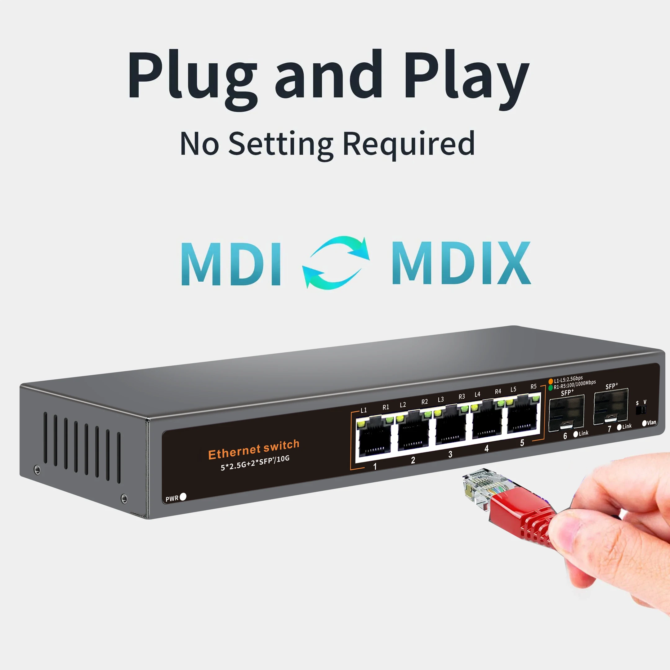 Ethernet-коммутатор с 5 портами, 2,5 ГГц, 2,5 ГГц, RJ45 ,5 Ports 2.5G Ethernet Switch 2.5G RJ45 Gigabit Switch with 2*10G SFP Port for Camera/CCTV Security Lan Ethernet Fiber Optic Hub