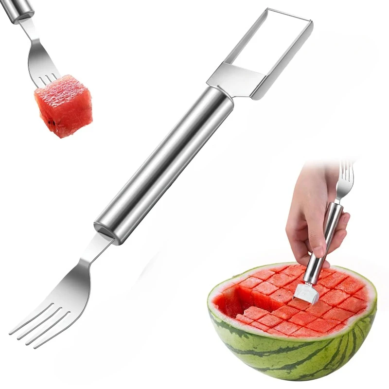 Portable Watermelon Slicer Fork with Ergonomic Grip Melons Slicers Tool for Camping Picnic 2 in1 Camping Kitchen Outdoor Camping