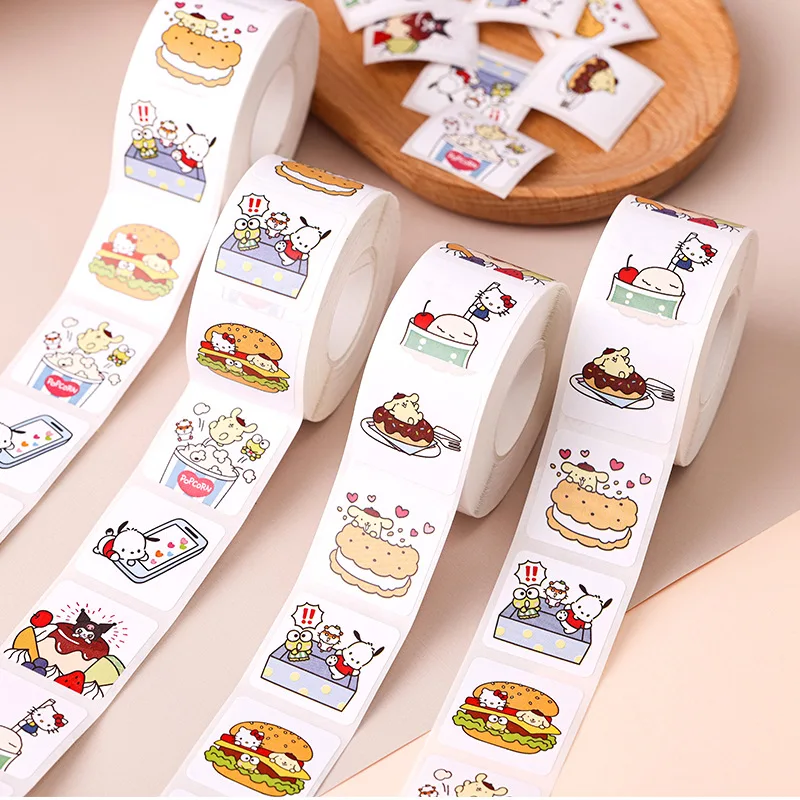 500Pcs/ Rolls Kawaii Sanrio Stickers Anime Cartoon Hello Kitty Kuromi My Melody Diy Material Graffiti Stationery Sticker Gift