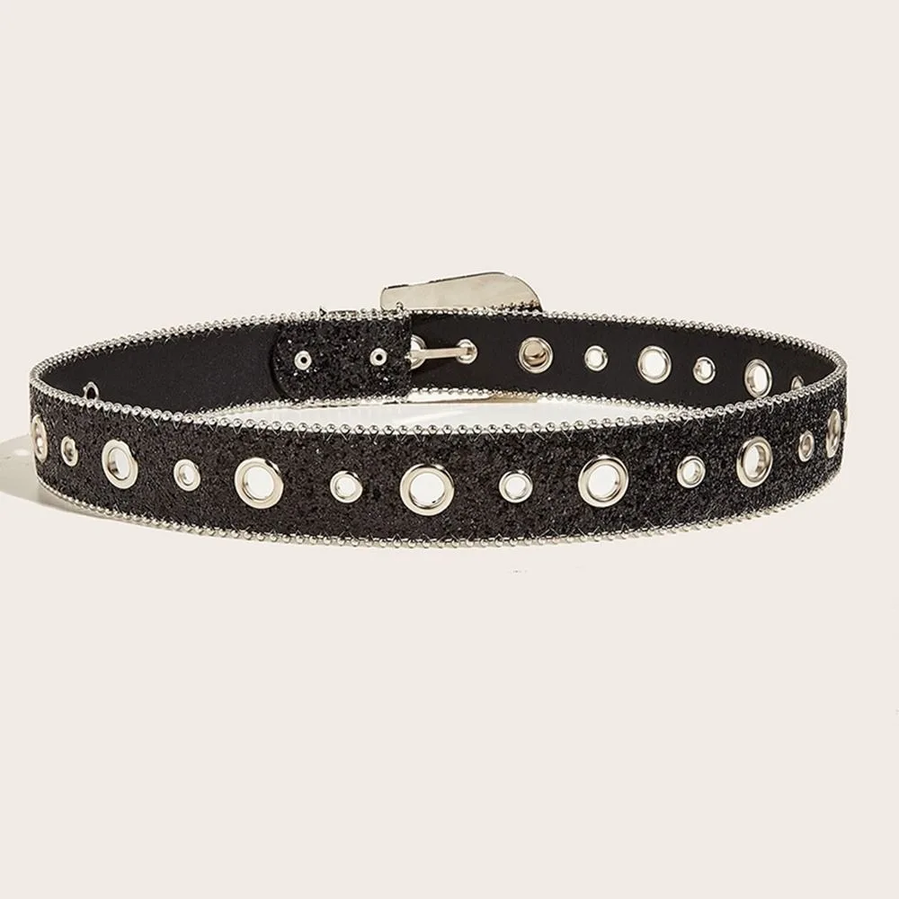 Vintage kralen omzoomd glanzende brede riem Y2K effen kleur strass tailleband legering punk stijl vrouwen PU riem feestelijk cadeau