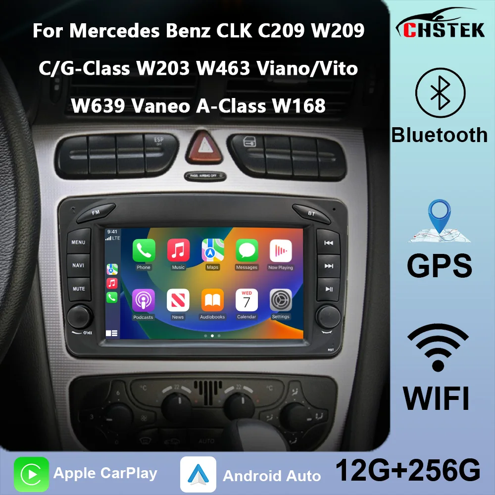 CHSTEK Car Radio GPS 4G For Mercedes Benz CLK C209 W209 C/G-Class W203 W463 Viano/Vito W639 Vaneo A-Class W168 Carplay Android
