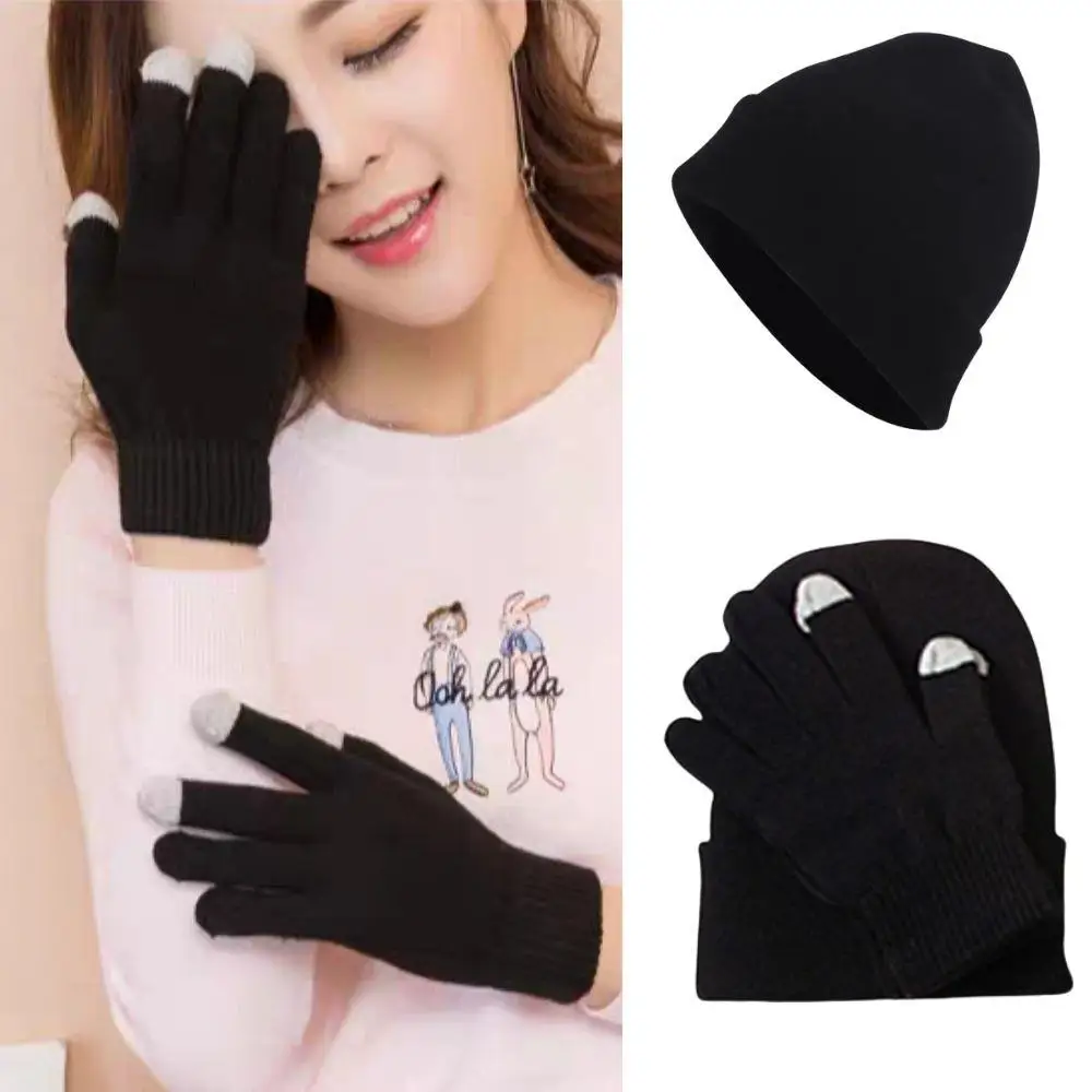 

Women's Hat Winter Knitted Gloves 3pcs/set Beanie Skullies Cap For Man Unisex Windproof Women's Gloves Full Finger Work Gloves