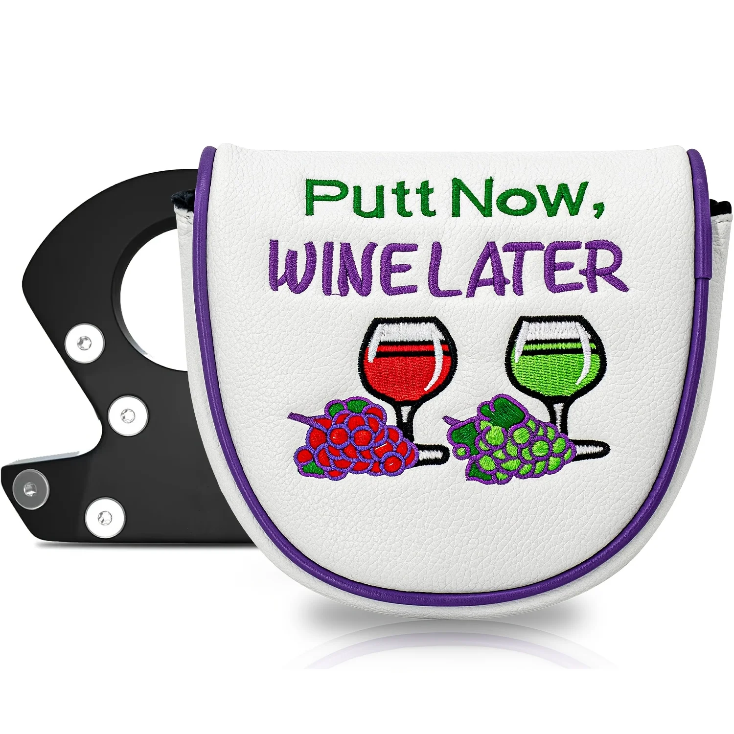 

1pc Wine Design Style Club Head Cover, Half Circle Putter Head Cover, Club Head Cover - PU with High-End Embroidery,