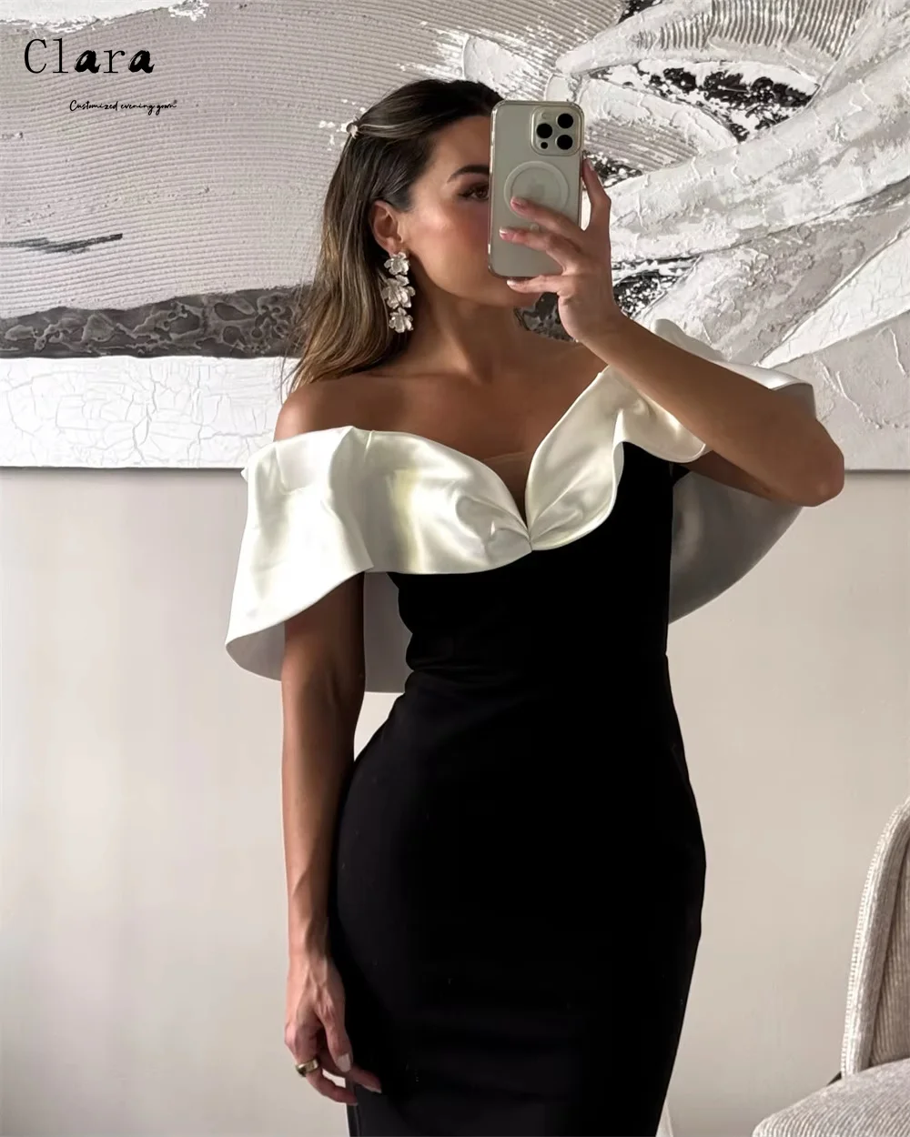 Clara Custom Black Sweetheart Off-spalla Fishtail Curvo Abiti da festa eleganti 2025 Abiti da ballo di lusso Abito lungo da ballo Donna