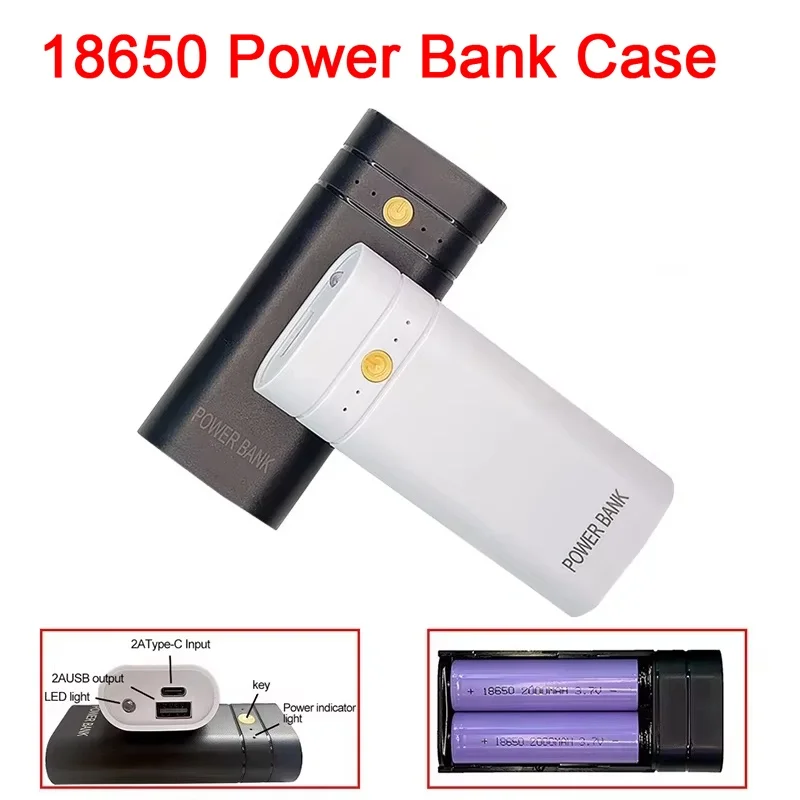 6000mAh 2X 18650 USB Type-C Battery Charger Case Power Bank Charge Shell For Phone Electronic Charging (Not Including Batteries)