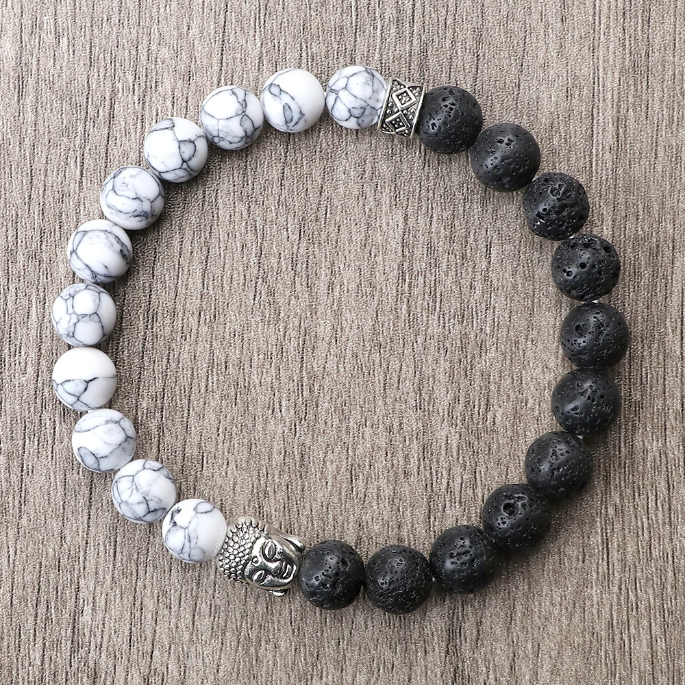 Tibetan Buddha Head Bracelets 8MM Natural Stone Tiger Eye Lava Beads Bangles For Women Men Fashion Couple Prayer Buddhist Gift view 4
