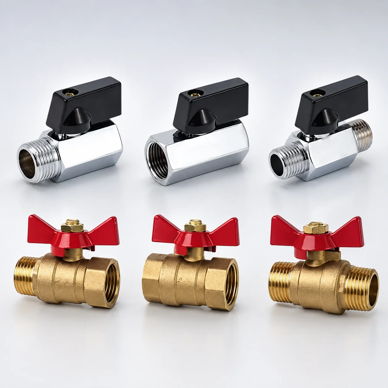 Brass Mini Ball Valve 1/8 1/4 3/8 1/2 BSP Male Female Thread Water Air Oil Shut Off Valve Chrome Plated Connector 5 20 100PCS