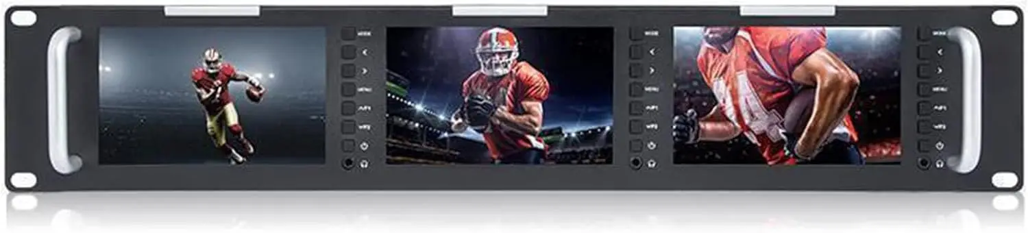 FEELWORLD T51 2RU Triple Rackmount Monitor,3×5 Inch LCD 800×480,3G‑SDI HDMI AV I/O for Broadcast Studio Live Production