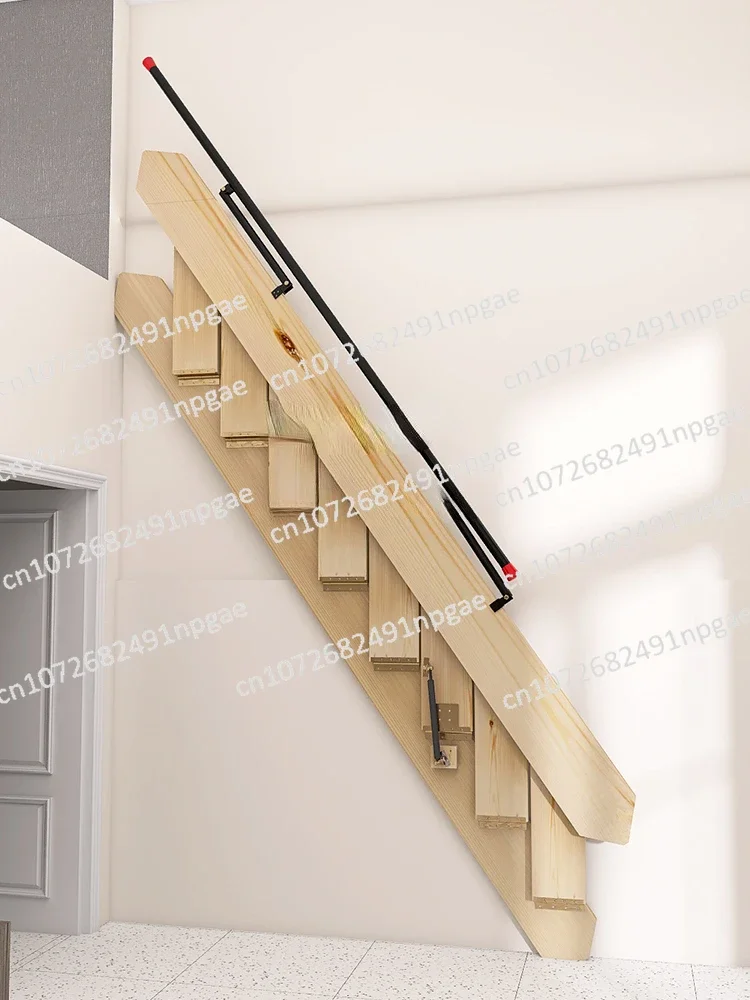 

Side Wall Folding Stairs Home Wall Mount Solid Wood Ladder Attic Apartment Telescopic Invisible Ladder