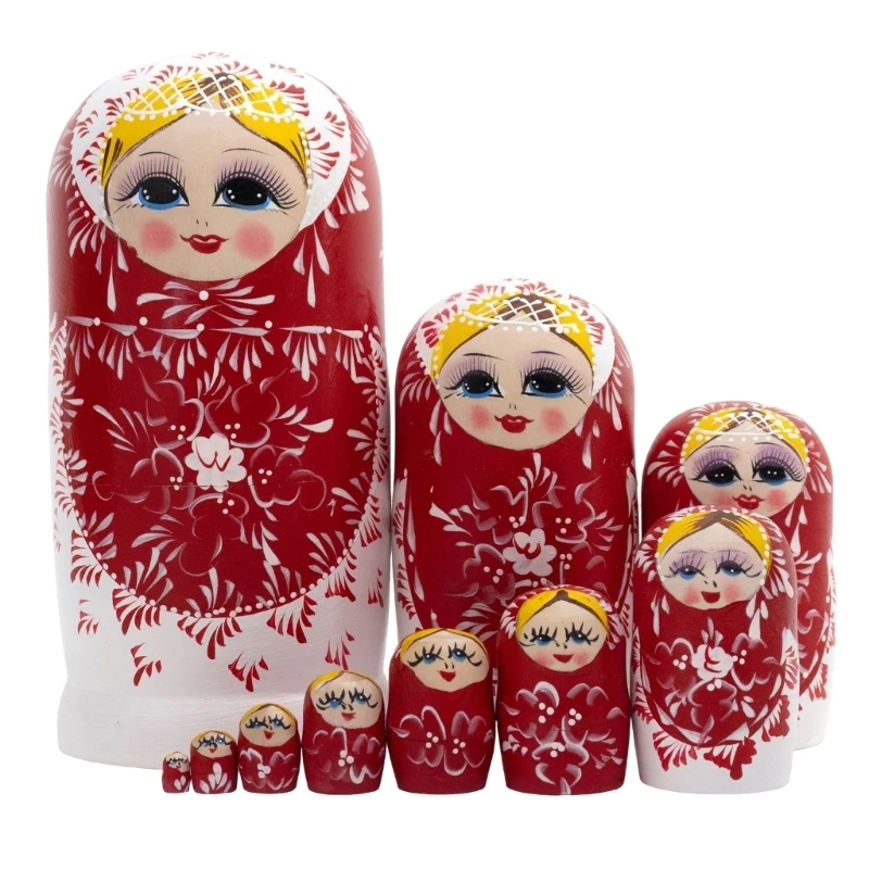 Babushka Dolls Russian Nesting Hand Painted Stacking Figurines 10PCS