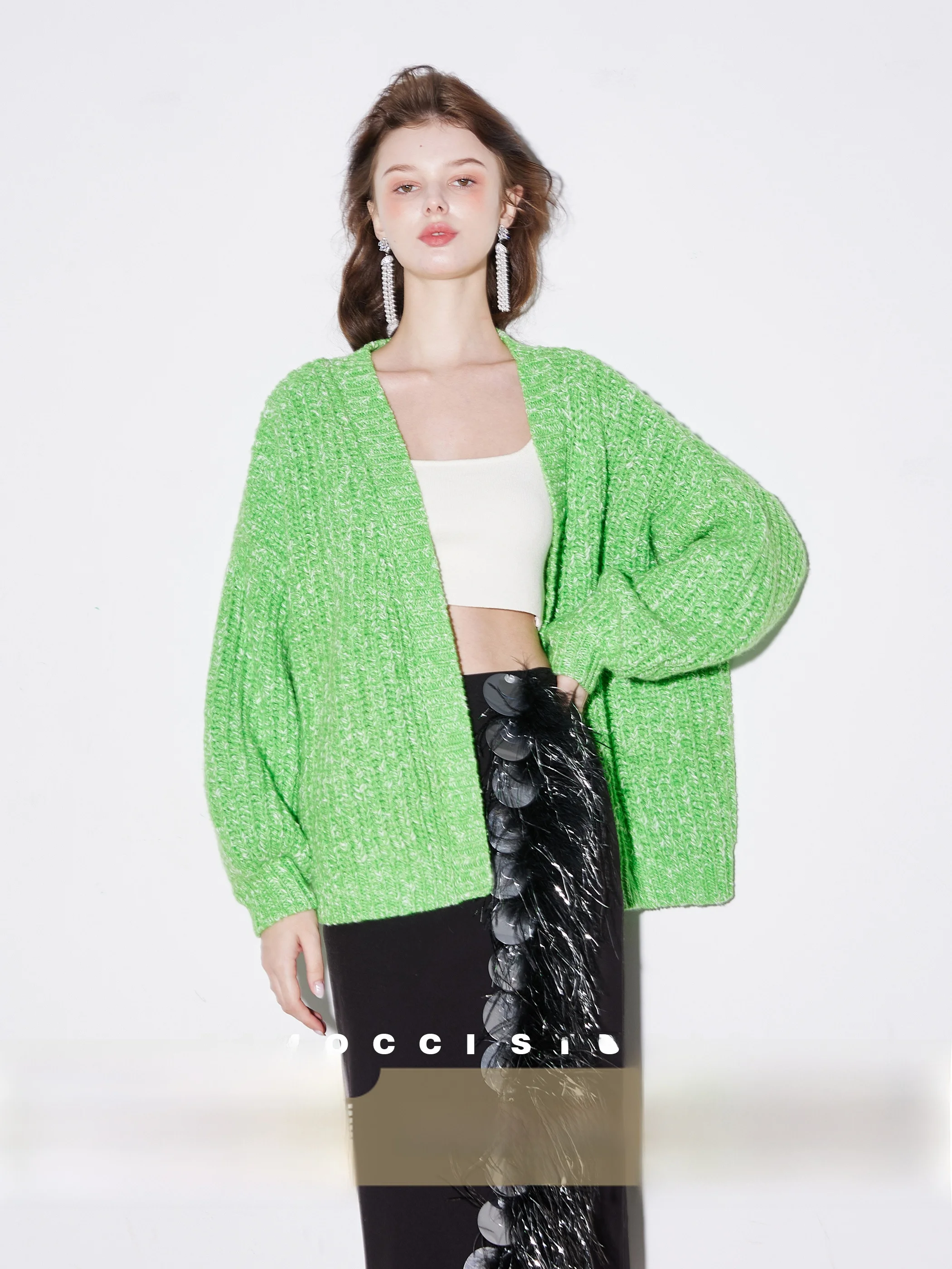 

Finocci Heavyweight High Ratio Merino Wool AB Свободный теплый кардиган Верхняя одежда Ретро для поездок на работу Sle Long Sve V-Ne Трикотаж...