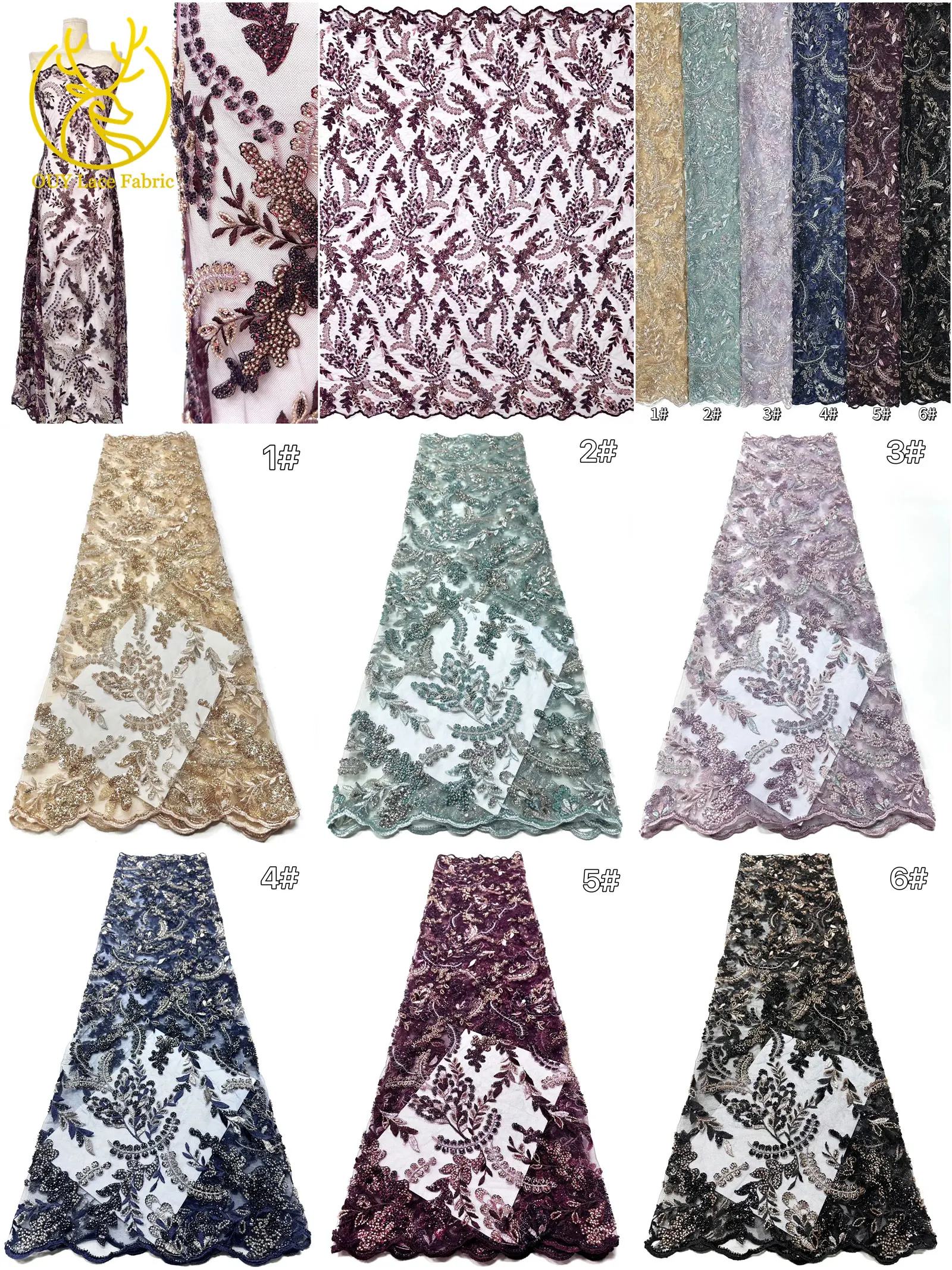 Luxuriöser afrikanischer Perlenstickerei-Spitzenstoff 2026 – Hochwertige nigerianische französische Pailletten-Spitze für Damen-Partykleider und DIY-Näharbeiten – Detail 3